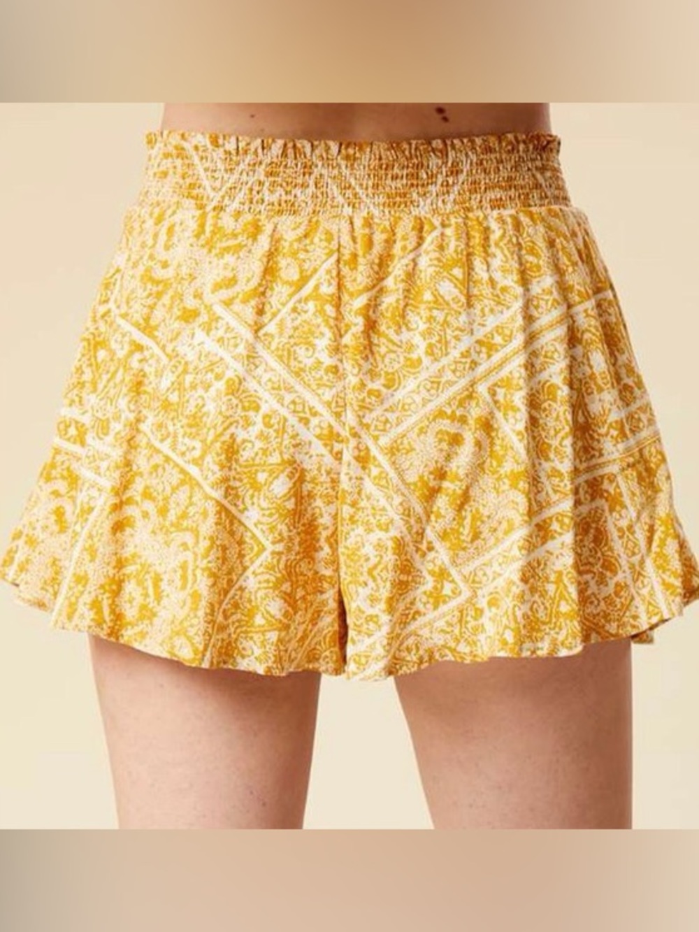 Altar’d State Gold and White Flowy Stretchy Pull On Boho Shorts